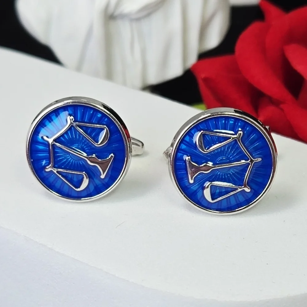 Scales of Justice Cufflinks Blue Sunburst Lawyer Attorney French Cuff Formal Tux